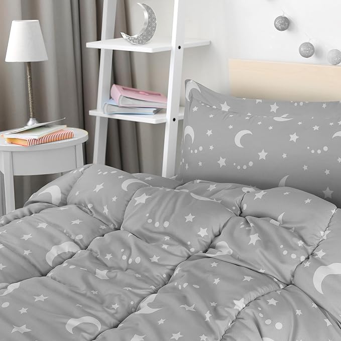 Utopia Bedding Moon Star Kids Comforter Set with 2 Pillow Shams, 3 Piece Soft Microfiber Twin Bed Comforter with Pillow Shams, Printed Kids Bedding for Boys and Girls, Breathable,Easy Care