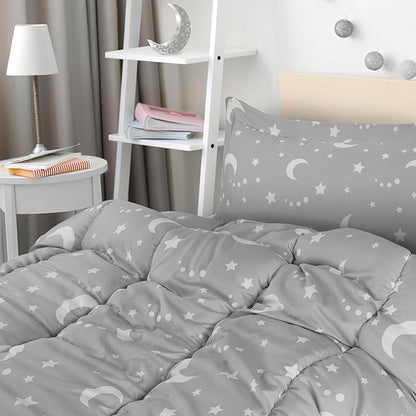 Utopia Bedding Moon Star Kids Comforter Set with 2 Pillow Shams, 3 Piece Soft Microfiber Twin Bed Comforter with Pillow Shams, Printed Kids Bedding for Boys and Girls, Breathable,Easy Care