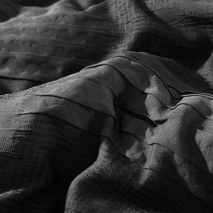 MaiRêve Full Size Comforter Sets Black, Textured Design Crinkle Bedding Sets 7 Pieces, All Season Bed in A Bag with Comforter, Sheets, Pillowcases & Shams