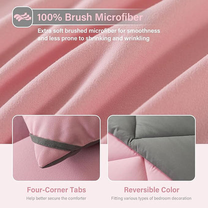 Cosybay Bed in a Bag Full Comforter Sets 7pcs All Season Solid Down Alternative Bedding Sets Pink and Grey with Comforter, Pillow Shams, Flat Sheet, Fitted Sheet and Pillowcases