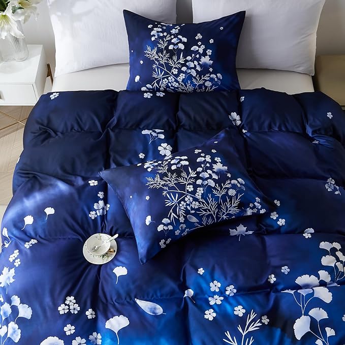 Cupocupa Duvet Cover King Size Set Boho Floral Pattern King Duvet Cover Set for King Size Bed Vintage Soft Bedding Leaf Print Duvet Cover with Pillowcases