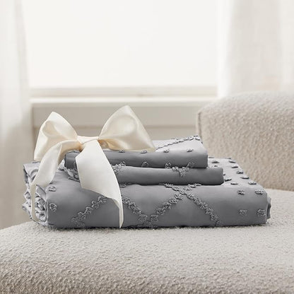 Bedsure Boho Duvet Cover King Size - Grey Breathable & Soft Boho Bedding, Machine Washable Comforter Cover for All Seasons, Includes 1 Duvet Cover 104"x90" with 2 Pillow Shams & Zipper Closure