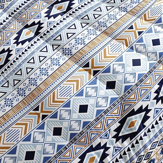 Native American Stripe Comforter Set Full Size Blue Southwestern Bedding Sets 3PCS for Kids Teen Adult Room Decor Ultra-Soft Lightweight Microfiber 1 Comforter with 2 Pillowcases