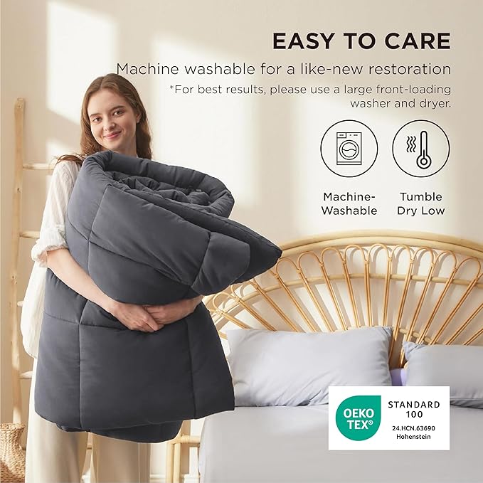 Bedsure Comforter Duvet Insert - Quilted Comforters Queen Size, All Season Duvet, GentleSoft Down Alternative Bedding, with 8 Tabs, Gifts for Women/Men, Grey, Queen 88 x 88 Inches