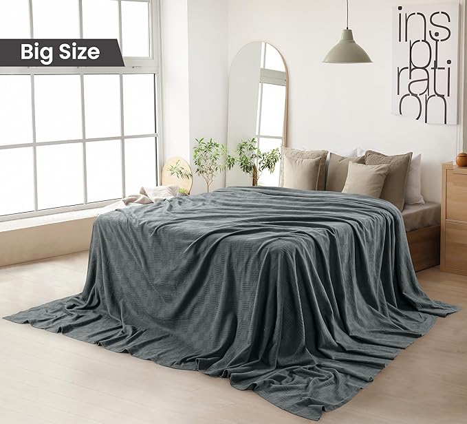 Utopia Bedding Smoke Gray 100% Cotton Blanket [Big Size - 120x120 Inch] Lightweight, Soft and Breathable Thermal Blanket for All Seasons