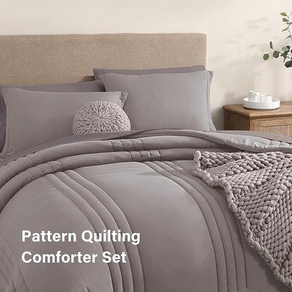 Monbix Queen Comforter Set - 7 Pieces Cloud Purple Bed in a Bag Queen Bedding Sets with Comforters, All Seasons Comforter Bed Set with Sheets, Pillowcases & Shams