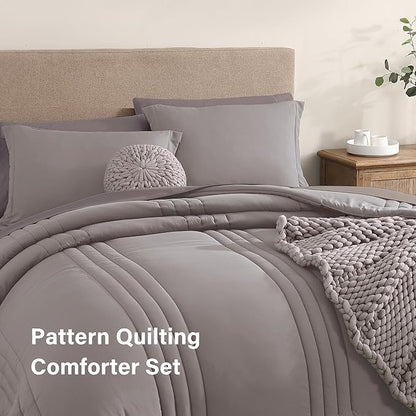 Monbix Full Comforter Set - 7 Pieces Cloud Purple Bed in a Bag Full Bedding Sets with Comforters, All Seasons Comforter Bed Set with Sheets, Pillowcases & Shams