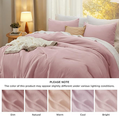Bedsure King Comforter Set, Pink Soft Prewashed Bedding for All Seasons, 3 Pieces GentleSoft™ Bed Set, 1 Lightweight Comforter (104"x90") and 2 Pillowcases (20"x36")