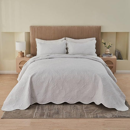 Kingnex Extra Wide Oversized King Bedspreads 128x120 for Tall King or Cal King Bed Ultrasonic Quilted Coverlet Set 3 Piece Include 1 Quilt 2 Pillowcases White