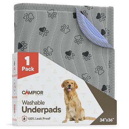 Washable Underpads 34"x36" ( Pack of 1) – Reusable Waterproof Bed Pads for Pets, Kids & Elderly, Extra Heavy Absorbent Incontinence Training & Bedwetting Pads, Non-Slip TPU Backing, Grey & Blue