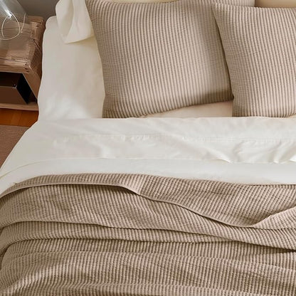 EVERGRACEHOME Cotton Coverlet Set Full Queen Size 3 Pieces, Lightweight Soft Ribbed Matelassé Bedspread Quilt Set, Cozy Oversized Quilted Bedding Set with 2 Pillow Shams for All Seasons, Urban Taupe