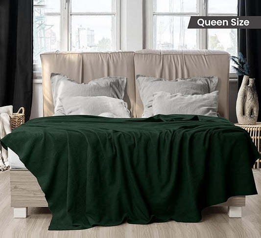Utopia Bedding Forest Green 100% Cotton Blanket [Queen Size - 90x90 Inch] Lightweight, Soft and Breathable Thermal Blanket for All Seasons