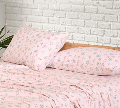 RUVANTI 100% Cotton Sheets – King Size Percale Bedding, Cooling & Breathable Floral Design, Durable with a Crisp, Soft & Comfortable Feel, 16" Deep Pocket, 4-Piece Set, Spring On