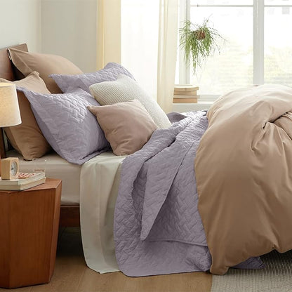 Bedsure Quilts Queen Size - Lightweight Bedspreads Queen Size with Basket Weave Pattern, Soft Quilt Bedding Set, Purple Comforter Set Coverlet for All Seasons with 2 Pillow Shams (90" x 96") | Skin-Friendly Soft, All-Season Comfort, Breathable, Lightwe...