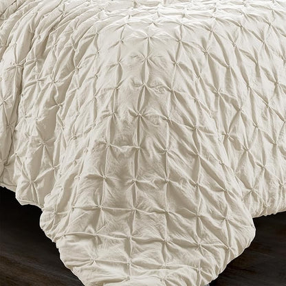 Lush Decor Ravello Pintuck Comforter Set - Luxe 5 Piece Textured Bedding Set - Traditional Glam & Farmhouse Inspired Bedroom Decor - King, Ivory