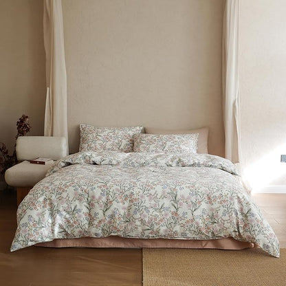 Floral Queen Bed Comforter Set for Girls Cute Bedding Set Cotton Down Alternative Fluffy Boho Bedding Comforter Sets Cottage Core Farmhouse Lightweight Soft Bed Comforter with 2 Pillowcases