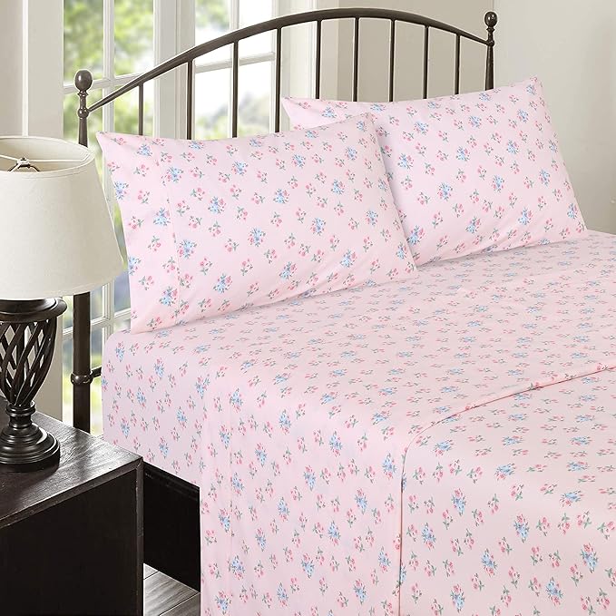 RUVANTI 100% Cotton Sheets – Split King Size Percale Bedding, Cooling & Breathable Floral Design, Durable with a Crisp, Soft & Comfortable Feel, 16" Deep Pocket, 5-Piece Set, Spring On