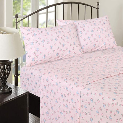RUVANTI 100% Cotton Sheets – King Size Percale Bedding, Cooling & Breathable Floral Design, Durable with a Crisp, Soft & Comfortable Feel, 16" Deep Pocket, 4-Piece Set, Spring On