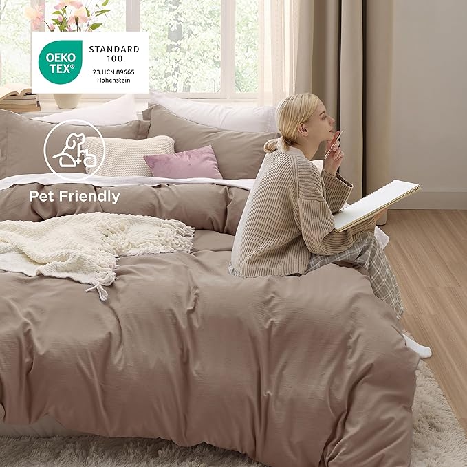 Bedsure Khaki California King Duvet Cover - Prewashed Cotton-Like Extra Soft Bedding Set, Includes 1 Cal King Duvet Cover 104x98 Inches with Zipper Closure & 2 Pillow Shams, Comforter Not Included