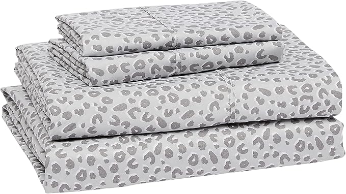 Amazon Basics Lightweight Breathable Brushed Microfiber Wrinkle Resistant 4 Piece Bed Sheet Set With 14-inch Deep Pockets - Full, Gray Cheetah, Printed