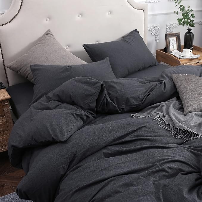 PURE ERA Jersey Knit Pillowcases 100% T-Shirt Cotton Super Soft Comfy Breathable, Set of 2, Standard 20" x 26", Heathered Charcoal Grey