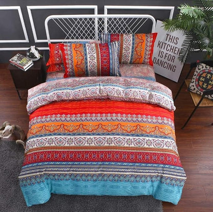 Bohemian Twin Comforter Set Soft Chic 3 Pieces Bedding Comforter Set Lightweight Exotic Red Teal Boho Mandala Colorful Vintage Comforter Bed Set for All Seasons