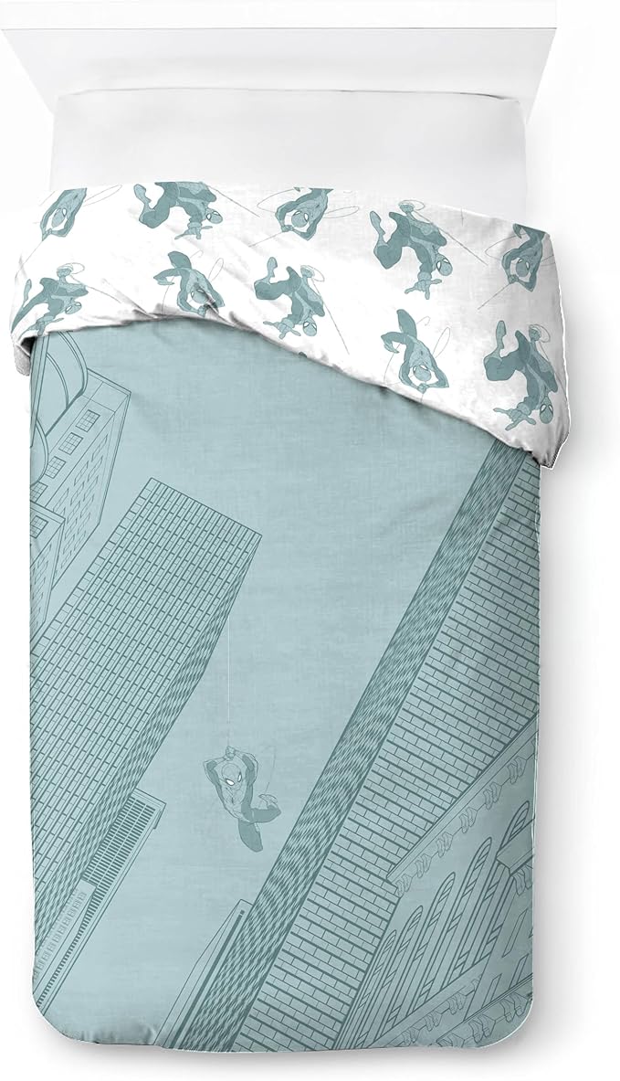 Jay Franco Kids Duvet Cover Set with Sham & Pillowcase – Ultra-Soft Bedding for Room Decor, Cover ONLY Comforter NOT Included, Green - Spiderman, 2 Piece Twin