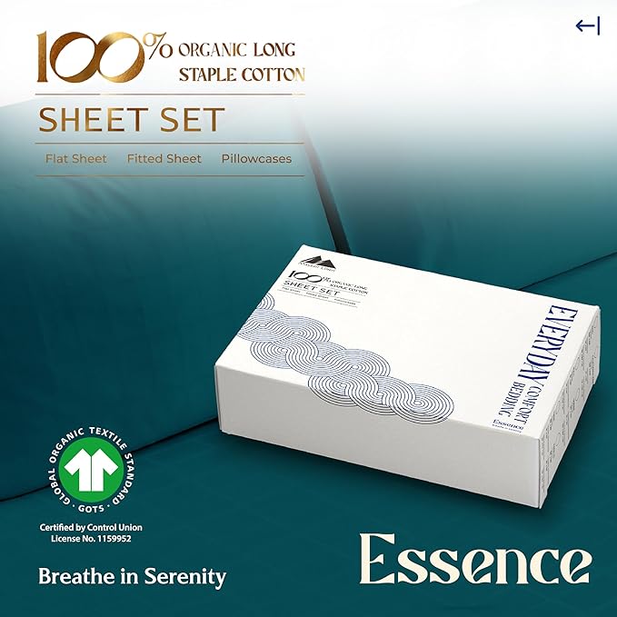 Mayfair Linen 100% Organic Cotton Sheets King Size - Organic Cotton Percale Sheets King Size (4 PC, Teal), Soft, Crisp, Cooling & Breathable 16" Deep Pocket Hotel Bed Sheet Set - GOTS Certified