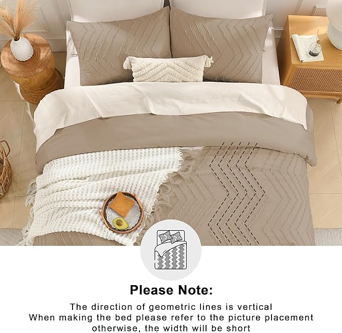 Andency Taupe Comforter Set Full Size, Boho Soft Warm Tufted Bedding Comforter Sets for Full Size Bed, 3 Pieces Aesthetic Chevron Farmhouse Cute Bohemian Textured Bed Set