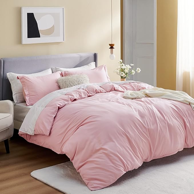 Bedsure Twin Duvet Covers Pink - Soft Brushed Microfiber 2 Pieces with Zipper Closure, 1 Duvet Cover Twin XL 68x90 and 1 Pillow Sham(No Comforter)