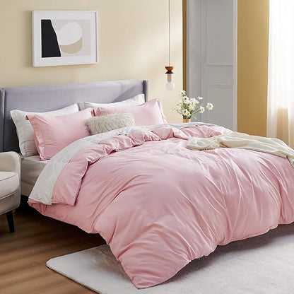 Bedsure Twin Duvet Covers Pink - Soft Brushed Microfiber 2 Pieces with Zipper Closure, 1 Duvet Cover Twin XL 68x90 and 1 Pillow Sham(No Comforter)