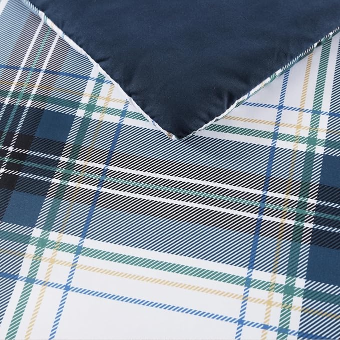 MaiRêve Full Size Plaid Comforter Set Blue White, Classic 7 Pieces Farmhouse Bedding Set, All Season Lightweight Bed in A Bag with Sheets, Pillowcases & Shams