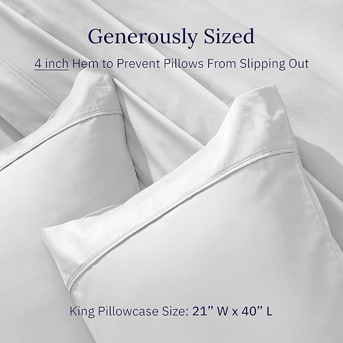 California Design Den King Pillow Cases Set of 2 Cotton - 400 Thread Count Sateen, Natural 100% Cotton King Pillowcases, Soft, Roomy and Breathable - Silver