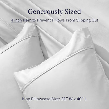 California Design Den King Pillow Cases Set of 2 Cotton - 400 Thread Count Sateen, Natural 100% Cotton King Pillowcases, Soft, Roomy and Breathable - Silver