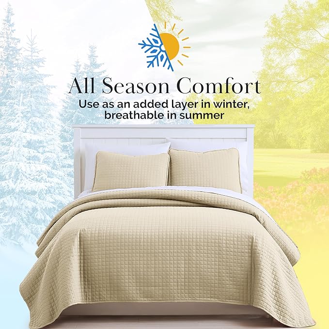 Southshore Fine Living, Inc. Oversized King Quilt Bedding Set, Soft Microfiber, Easy Care Pet Hair Resistant Bedding, California/King Size Quilt Coverlet, Beige Bedspread Set w/2 Shams, Soft Sand