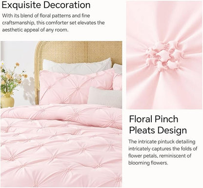 BEDELITE Baby Pink Twin Comforter Set - 2 Peices Boho Pintuck Bedding Comforter Sets, Lightweight Soft & Warm Twin Bedding Sets with 1 Pillowcase for All Season