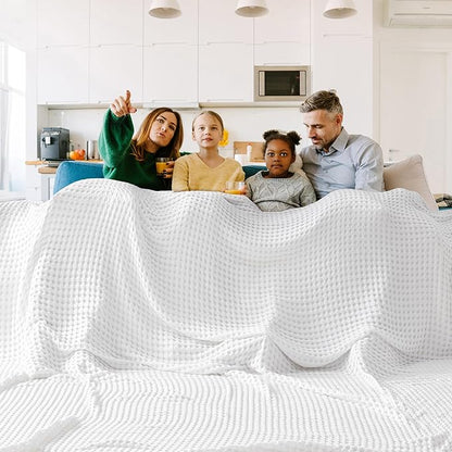 Bedsure Cooling Cotton Waffle Oversized King Blanket - Lightweight Breathable Blankets Rayon Derived from Bamboo for Hot Sleepers, Luxury Throws for Bed and Sofa, White, 120x96 Inches