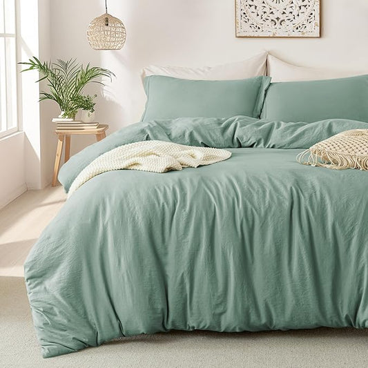 MILDLY Super Soft Duvet Cover 2pcs - 100% Washed Microfiber Sage Green Comforter Cover Set with Zipper Closure & Corner Ties (No Comforter)