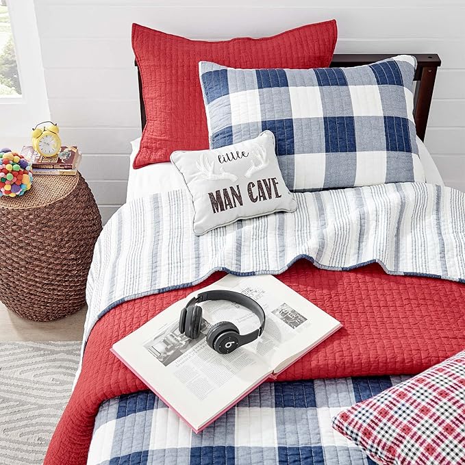 Levtex Home - Camden Quilt Set -Twin/Twin XL Quilt (68 x 86 in.) + One Standard Pillow Sham (26 x 20 in.) - Buffalo Check in Navy and Cream - Reversible Pattern - Cotton