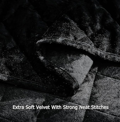 Chezmoi Collection Lux Black Velvet Quilt Oversized King Set, 3-Piece Plush Distressed Velvet Bedding All Season Lightweight Comforter Brushed Microfiber Reverse with Diamond Stitch Quilting