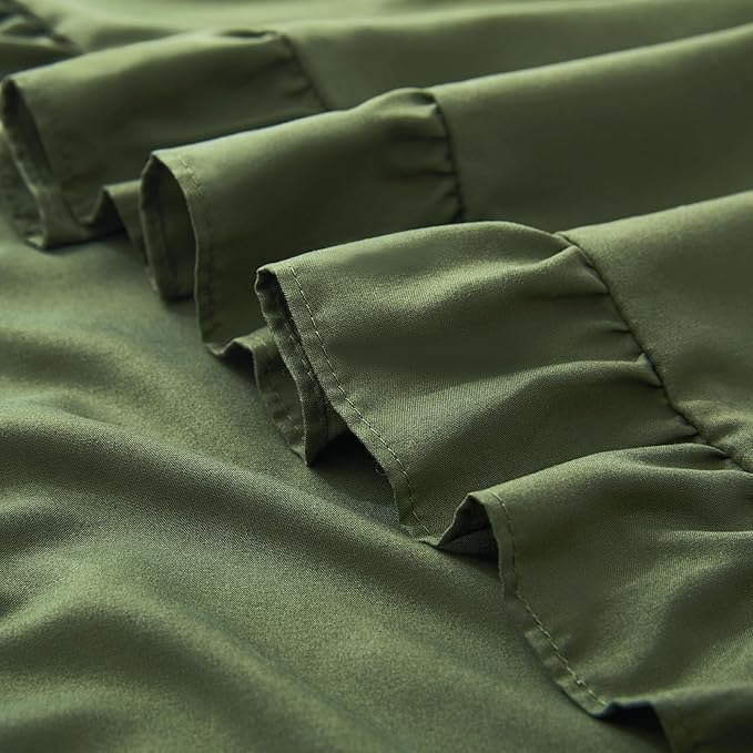 KKJIAF Ruffle Pillow Cases King Size Set of 2, Ruffled Pillow Covers with Envelope Closure, Wrinkle Resistant Pillowcases 20" x 36", Ruffled Pillow Shams, Olive Green