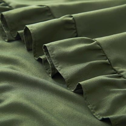 KKJIAF Ruffle Pillow Cases Queen Size Set of 2, Ruffled Pillow Covers with Envelope Closure, Wrinkle Resistant Pillowcases 20" x 30", Ruffled Pillow Shams, Olive Green