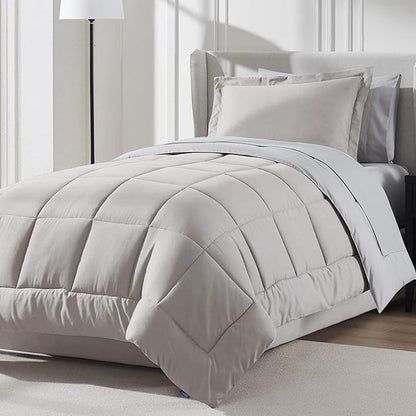 Nestl 5 Piece Twin Comforter Set – Linen Reversible Bed in a Bag – Complete Twin Size Bedding Set with Sheets, Pillowcase and Sham
