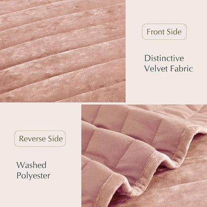 WRENSONGE Velvet King Size Quilt Set-3 Pieces Clay Pink Luxurious Velvet Striped Channel Comforter with 2 Shams, Soft Bedspread Coverlet Quilted Bedding Set for All Season