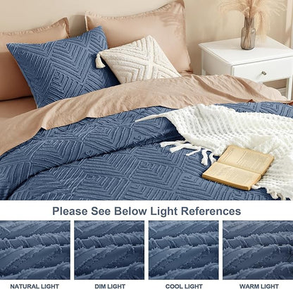 Litanika Ocean Blue King Size Comforter Set, 3 Pieces Tufted Boho Farmhouse Bedding Comforter Sets, Lightweight Fluffy Comforter Bed Set for All Season (104x90In Comforter and 2 Pillowcases)