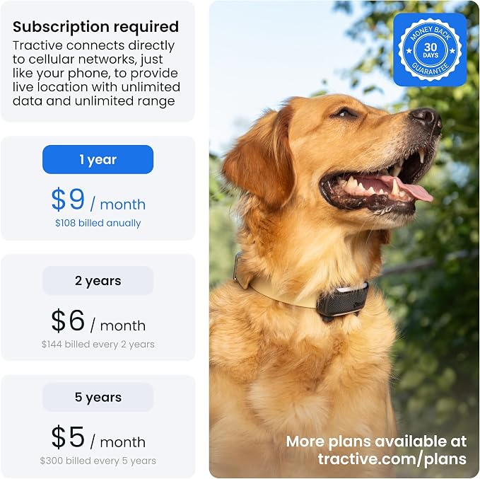 Tractive XL Smart Dog GPS Tracker | Live Pet Tracker with Virtual Fence | Vital Signs Monitoring of Heart & Respiratory Rate | Up to 6-Weeks Battery Life | Dog Collar Attachment (Brown)