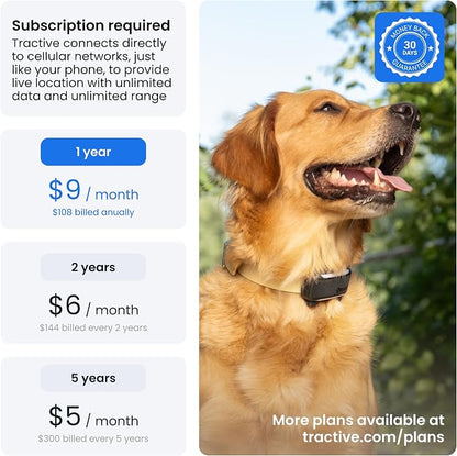 Tractive XL Smart Dog GPS Tracker | Live Pet Tracker with Virtual Fence | Vital Signs Monitoring of Heart & Respiratory Rate | Up to 6-Weeks Battery Life | Dog Collar Attachment (Brown)