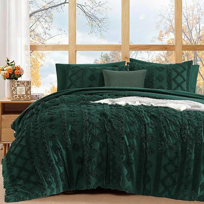 WRENSONGE King Size Comforter Set with Sheets - 7 Pieces Emerald Green Tufted Bed in a Bag King Shabby Chic Bedding Sets with 1 Comforter, 2 Sheets, 2 Pillowcases & 2 Shams