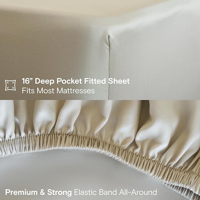 DOZ Sheet Set, 100% Viscose derived from Bamboo, Organically Grown, Buttery Soft, Cooling Sheets, High GSM, Deep Pockets - 3 Piece - 1 Pillowcase 1 Fitted 1 Top Sheet (Sand, Twin)