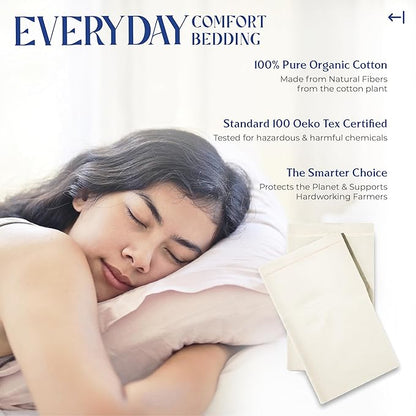 Mayfair Linen 100% Organic Cotton King Size Pillow Cases Set of 2 - Soft Hotel Quality Covers for King Size Pillows (Ivory), Authentic GOTS Certified, Crisp, Cooling Percale Weave Cotton Pillowcases